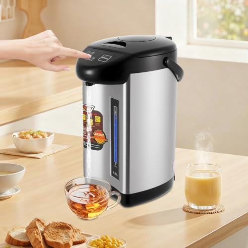 Thermopot 4L Heißwasserspender 750W Elektrischer Wasserspender Wasserkocher Glühweinkocher Teekocher Samowar Thermoskanne Edelstahl mit Temperaturregelung und Warmhaltefunktion für Büro & Zuhause