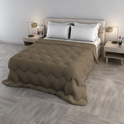 Trapunta Invernale WaterWashed Matrimoniale 250x250 cm, Made in Italy, Piumone Imbottito 300gr, Coperta Lavabile NO STIRO - colore NOCCIOLA