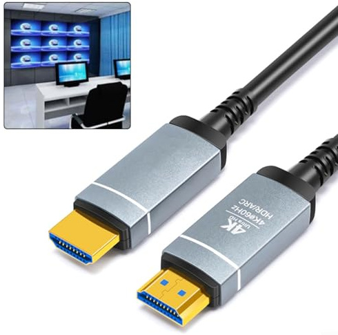Cavo in fibra ottica 18 Gbps 4 K 60 Hz per TV PS5 Xbox, PC portatili e monitor con connettori dorati, rivestimento in nylon intrecciato (10 metri)