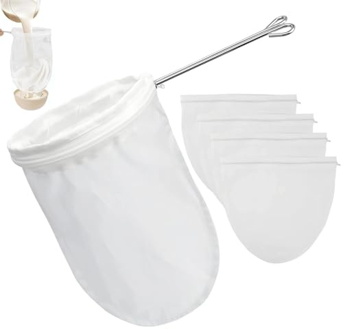 AMONENZ 5 Pièces Filtre Lait Vegetal 37 x 35,5 cm, Sacs de Lait de Noix avec Support, Filtre Jus de Fruit en Coton, Tissu Passoire Réutilisable, pour des Laits, Jus Et Thé