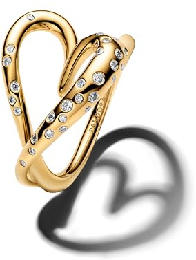 PANDORA Damenring Herz mit Steinen Besetzt Goldfarben 164675C01