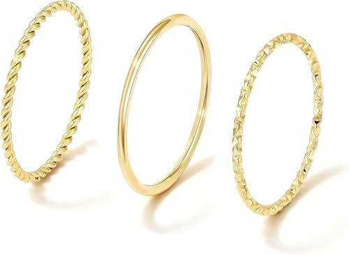 Fimhut Damen-Stapelringe, 14K Vergoldet, Farbbeständig, Minimalistischer Layering-Schmuck, Modische Schlanke Individuelle Versprechens- Und Eheringe, Ringgrößen 6–10