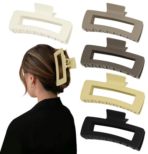 5 stycken extra stora hårklämmor, 13 cm hårklämmor damer, matta halkfria hårklämmor stora, Claw Clip Hair med starkt grepp, fyrkantiga hårspännen för kvinnor flickor tjockt, långt, lockigt hår