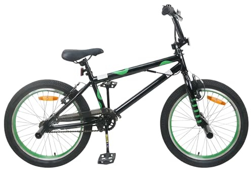 Ziaphsol BMX Rad 20 Zoll Schwarz aus Stahl, Verstellbarer Lenker, Sitz und Bremse, starre Gabel, 139 x 67 x 91 cm, für Kinder ab 9 Jahren, Outdoor Radsport und Tricks