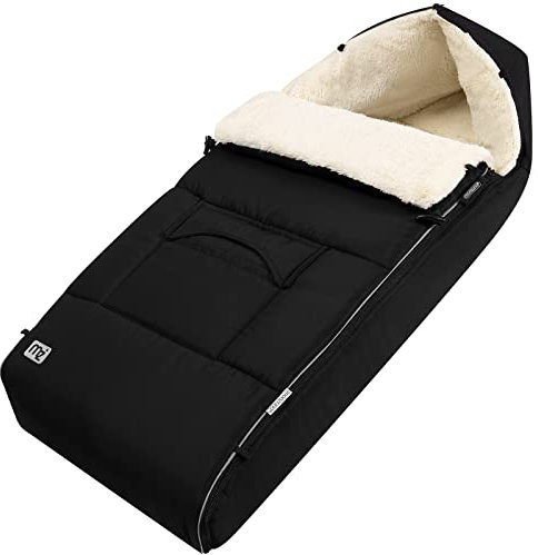Monzana® Fußsack Kinderwagen & Buggy – Kuscheliger Winterfußsack für Baby, mit Reflektoren, Reißverschluss & 3-/5-Punkt-Gurtsystem – Waschbar, Wasserabweisend, Schwarz