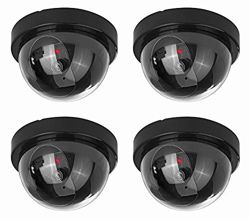 NONMON 4 Pack Dummy Security Dome Cameras with Flashing LED Lights Black