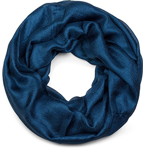 styleBREAKER Écharpe loop pour femmes légère et soyeuse en couleurs unies, écharpe tubulaire estivale unie 01017063, couleur:Bleu foncé