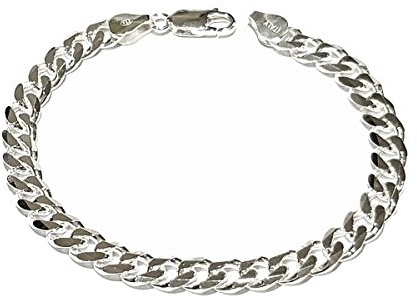 Treasure Bay Mens Solid 925 Sterling Silver Chain Bracelet - 7mm Width Curb Chain Available in 18.5cm 19.5cm 21cm and 23cm