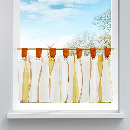 HongYa 1 Stück Scheibengardine, Wellenmuster, mit Schlaufen aus Polyester, transparent, Dekoration für Schlafzimmer, Badezimmer, Küche, Orange, H/L, 45/90 cm