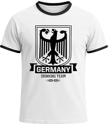 MoonWorks Lustiges WM Herren T-Shirt Germany Drinking Team Deutschland Fan-Shirt Weiss-schwarz L