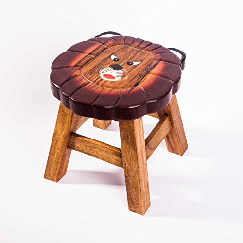 FairEntry Kinderhocker, Schemel, Kinderstuhl massiv aus Holz mit Tiermotiv Löwe 3, 25 cm Sitzhöhe für unsere Kindersitzgruppe