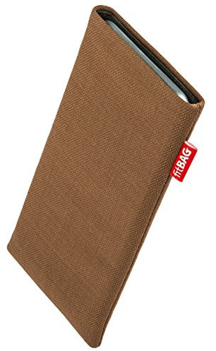 fitBAG Rave Braun Handytasche Tasche aus Textil-Stoff mit Microfaserinnenfutter für Lenovo Phablet Tab V7 | Hülle mit Reinigungsfunktion | Made in Germany