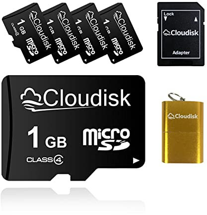 Cloudisk Pack de 5 Cartes Micro SD de 1 go Carte mémoire microSD de 1 go Class4 avec Adaptateur SD + Lecteur de Carte Vendu par Lot de 5