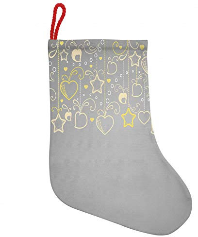 ABAKUHAUS Grau und Gelb Hängende Nikolausstiefel Weihnachtssocken, Grau-Strudel-Herzen, Weihnachtsstrumpf zum Aufhängen, 35x50cm, Beige Gelb Hellgrau