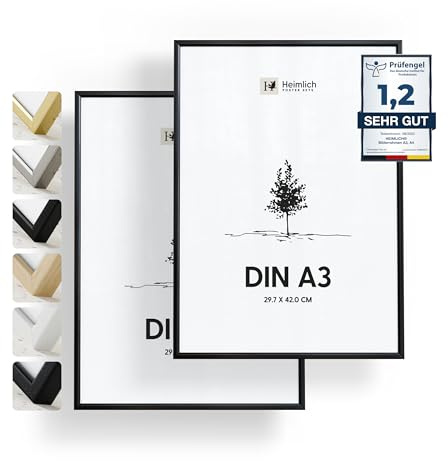 Heimlich® - Cornice - A3 29,7x42 cm, Alluminio, Nero, Confezione da 2 - Cornici per Poster - Solo per Espositore a Parete