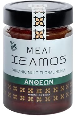 Helmos Miel de Fleurs Grec Biologique Bio 450 g | Mélange naturel de nectars sauvages offrant des arômes floraux variés et équilibrés