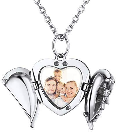 ChicSilver Personalisierter Foto Anhänger 925 Silber/Gold/Rosegold Herz Medaillon für Damen Herren, Personalisierter Amulett mit Flügel/Sonnenblume zum öffnen für Geliebte Liebeskind