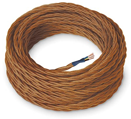 Amarcords - Textilkabel für Lampen WHISKY, geflochten, Seide, 10 Meter, mit Erdung 3x0,75 - Stoffkabel mit farbigem vintage Stoff überzogen für Kronleuchter, Wandlampen und Lampenschirme