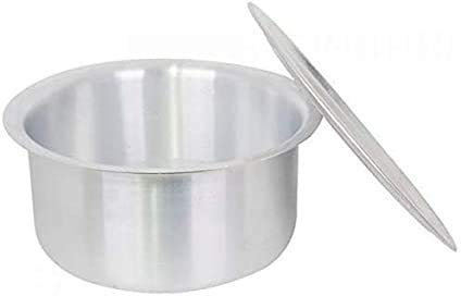 radhna Traditionell indisk aluminium patila med perfekt storlek aluminiumlock Tope Topia Bhaguna rund Patila kapacitet 5 liter Top Pan & Pot med lock, Silver