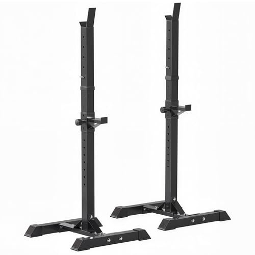 HOMCOM Soporte para Pesas Soporte Barra Pesas de Acero con Altura Ajustable en 12 Niveles Carga Máx. 150 kg para Entrenamiento en Gimnasio Hogar 50x49x124-154 cm Negro