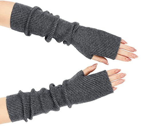 Geyoga Damen Kaschmir Strick Armwärmer Länge Daumenloch Fingerlose Handschuhe Armlinge