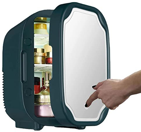 Yadlan Mini Frigo de Chambre 8L avec Miroir à Maquillage LED Réfrigérateur Portable Silencieux AC/DC Petit Glacière Électrique Chaud/Froid pour Voiture Médicament Cosmétique(Color:Vert)