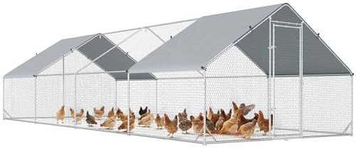 PawHut Pollaio da Esterno XXXXL 3x8x2m Pollaio Ovaiole per Galline Esterno con Telaio Zincato, Rete Esagonale, Copertura Anti-UV Impermeabile, Serratura, 16-24Polli, Anatre, Conigli, Giardino Fattoria