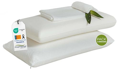 MOMMY CONFORT Pack 2 Almohadas Viscoelásticas 70 cm - Núcleo Compacto con Funda Interior + Funda Lavable con Cremallera - Memory Foam Adaptable Cuello - Termorreguladoras + Suaves y Ergonómicas