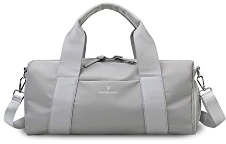 FANDARE Reisetaschen Handgepäck Sporttasche Übernachtung Sporttasche Handtasche Damen Herren Weekender Kliniktasche Schwimmtasche Trainingstasche mit Nass Trockentrenntasche & Schuhfach Hellgrau