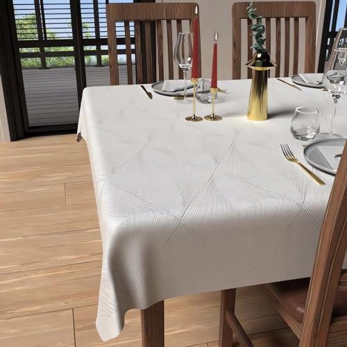 Soleil d'ocre, Luxury Nappe Rectangle Anti-tâches 150x250 cm, Polyester, Blanc