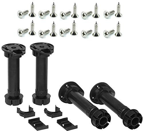 Planet Value Set of 4 Adjustable Kitchen Cabinet Legs with Screws | includes Plinth Clips | Complete Set | Kitchen Cupboard Legs
