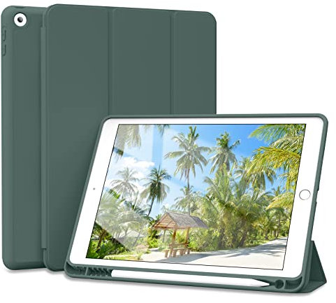 ZOYU Hülle für iPad 9. 8. 7. Generation 2021 2020 2019, Hülle mit Stifthalter für iPad 9/8/7, Weiche TPU Silikon Schutzhülle für i Pad 10,2 Zoll, Dunkelgrün