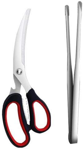 UPKOCH Edelstahl Grillzangen Set 2 Stück Koreanische Grillschere Und Grillclip Für Bbq Rutschfeste Küchenzange Mit Ergonomischem Griff Für Fleisch Steak Party Und Home Dinner