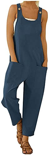 Jumpsuit for Women UK Summer Dungarees Loose Plus Size Wide Leg Rompers with Pockets Cold Shoulder Suspender Overalls Solid Color High Waist Leisure Playsuit Loungewear Going Out Outfits