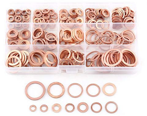Lwuey Kupfer Unterlegscheiben, Flach Dichtungsringe Set Kupferdichtringe Sortiment Kit Für Schrauben Metrische Größe M5 M6 M8 M10 M12 M14 M16 M20 Kupferdichtringe 280 Stück Auto Sicherungsscheiben