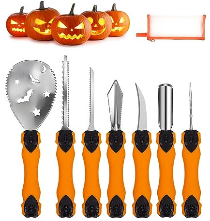 Wegoodlife Halloween Kürbis Schnitzset, 7 Stück Professionelles Kürbis Schnitzwerkzeug, Edelstahl Halloween Dekoration für Kinder, Erwachsene, Familie