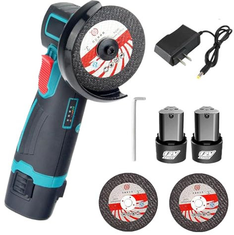 LIROPAU 12V Akku Winkelschleifer, Mini Winkelschleifer Set mit 2 * 1500mAh Akkus,2 Trennscheiben,1 kleiner Schraubenschlüssel und Ladegerät, zum Schleifen Schneiden Polieren