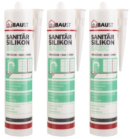 3x dubaust SAB24 Sanitärsilikon Basic elastisch dauernassbeständig schimmelresistent Bad Küche Dusche Feuchträume 300ml Kartusche (weiss)