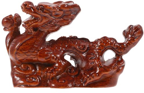 HOMSFOU Holz Drachenstatue Für Schreibtisch Und Wohnzimmer – Kompakte Chinesische Drachenfigur Als Feng Shui Deko Und Geschenkidee