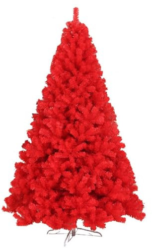 Roter Weihnachtsbaum, Weihnachtskiefer mit Metallständer, realistischer natürlicher Tannenzweig-Weihnachtsbaum für die Weihnachtsdekoration im Innen- und Außenbereich,150cm/5ft