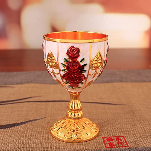 NLDGR Cáliz de Oro Cáliz Cáliz Dorado, Cáliz de 4 Pulgadas Cáliz Dorado Cáliz con Estampado de Flores en Relieve Elegante Copa de Proxeneta para Barra de Fiesta (Flor Roja Blanca Dorada)