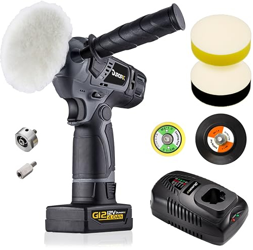 Durofix RS1222 Car Polisher, 12 Volt (10.8v) G12 Series of Power Tools, Kit Comes with 1 x 4.0Ah, Fast Charger and Polishing Attachments.