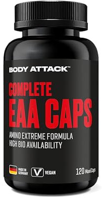 Body Attack COMPLETE EAA CAPS - 120 Kapseln - vegan - Hochdosierte EAA Aminosäuren für intensives Training, Lysin & Tryptophan, zuckerfrei - Optimale Unterstützung vor & nach dem Workout