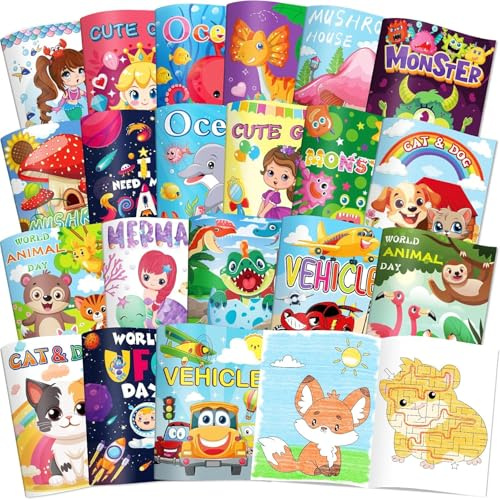 Elfew Pack of 20 Mini Colouring Books for Children Aged 3-8 Years, 320 Different Patterns, Mini Colouring Book Set for Kids Ages 2-4, Bulk Colouring Books for Party Favors, Birthday Basket Stuffers