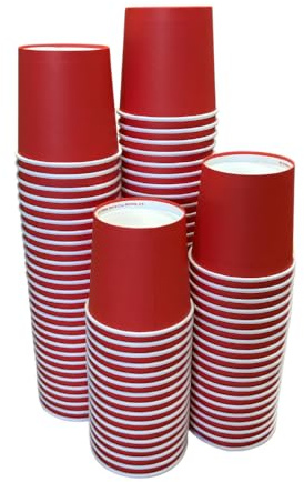 1000 x Red Cups. 7oz (200ml) Squat Cup. Disposable Drinking Paper Cups, Hot or Cold Drinks. White, Black and Red Available.