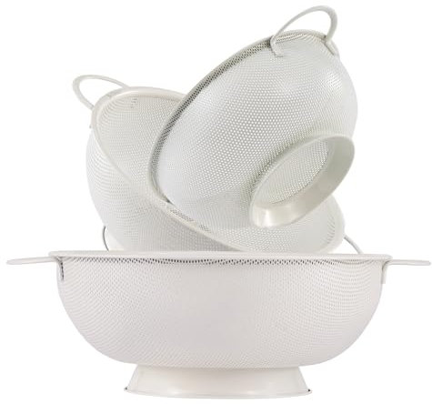 Stainless Steel Colander 3 Piece,Metal Strainer Basket with Solid Base and Handles for Kitchen Food,Pasta, Noodles, Vegetables and Fruits,Powder Coated,BPA Free,Dishwasher Safe,2 & 3 & 4.5 Qt (Cream)