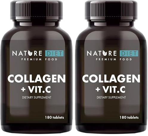 Nature Diet - Kollagen mit Vitamin C, 180 Tabletten, 500 mg | Kollagenhydrolysat (Packung mit 2)