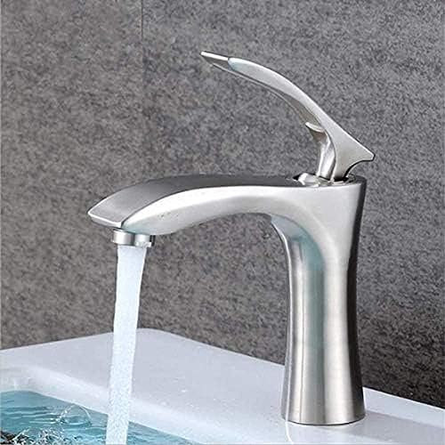 ROMOER Wasserhahn Edelstahl Warm- Und Kaltwasserhahn Erhöhtes Badezimmer-Aufsatzwaschbecken Haushalt Gebürsteter Untertisch-Waschtischhahn