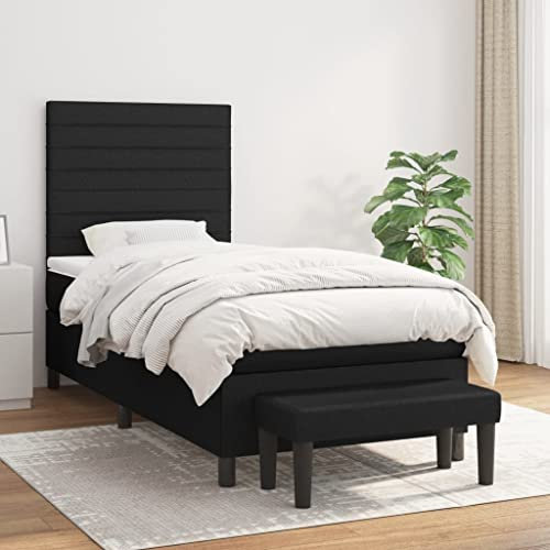 OHOOWOO Boxspringbett mit Matratze Schwarz 90x200 cm Stoff,Verbessertes Boxspringbett mit höhenverstellbarem Kopfteil für entspannten Schlaf und praktische Multifunktionalität