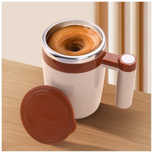 FOVNOT Tasse à café auto-mélangeuse – 380 ml – Tasse électrique rechargeable à haute vitesse avec agitation magnétique automatique pour café/lait/poudre de protéine (marron)
